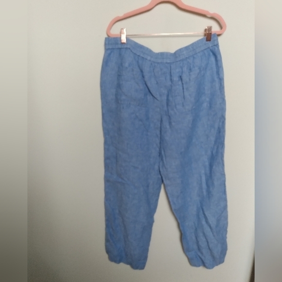 Talbots Blue 100% Linen Flowy Drawstring Waist Pants Size 12 - Picture 2 of 7